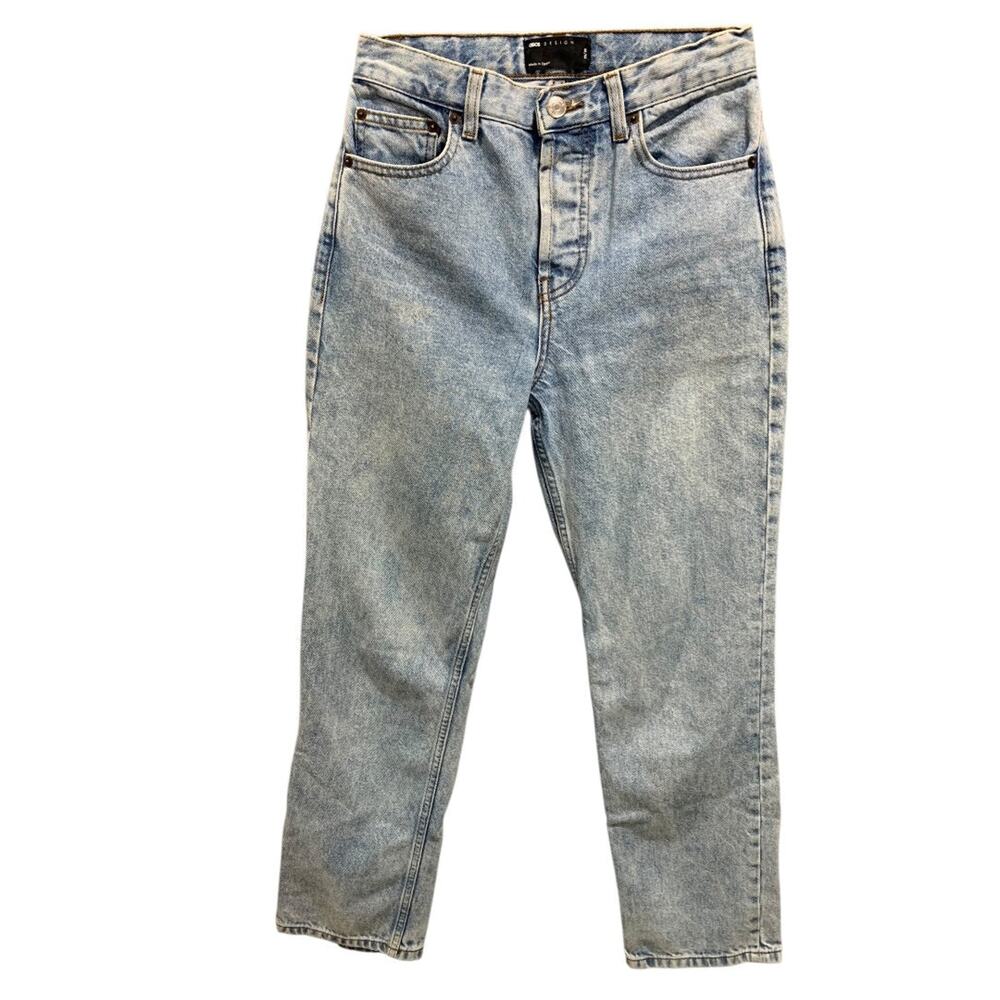 Size 25 Asos Buttonfly Womens Acid Wash Retro Jeans Denim Straight Leg